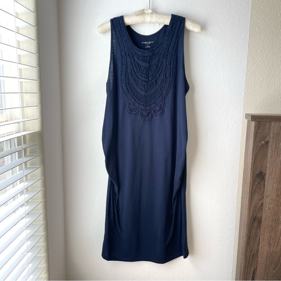 Liz Lange Maternity Navy Blue Crochet Lace Front Long Tank Dress Sleeveless XL - Picture 6 of 10